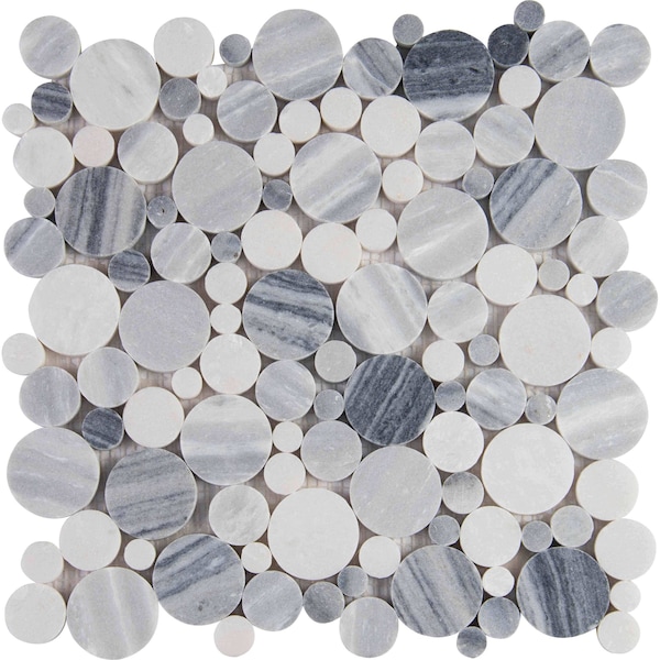 Alaska Gray River Stone 12 In. X 12 In. X 10 Mm Polished Marble Mesh-Mounted Mosaic Tile, 10PK